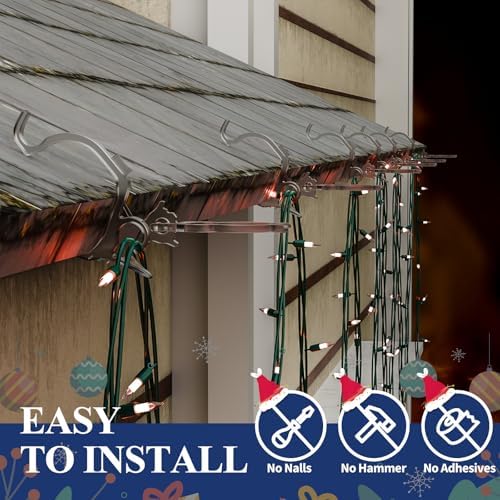 Holiday Light Clips [Set of 200] Christmas Outdoor Light Clips - Mount to Shingles & gutters - Works with Mini, C6, C7, C9, Rope, Icicle Lights - No Tools Required