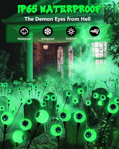 YIQU Solar Halloween Lights Outdoor 4 Pack 24 LED Green Solar Eyeball Light