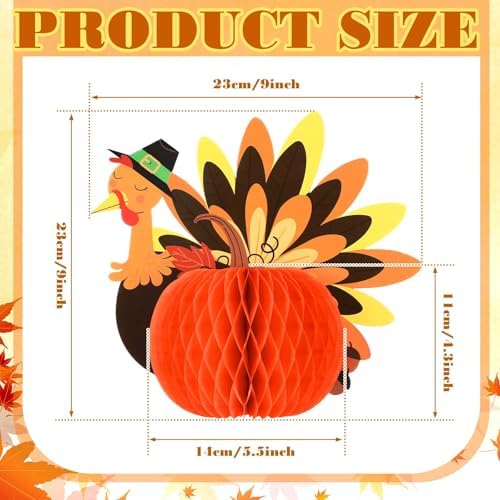 Fourluoo 12 Pcs Fall Thanksgiving Table Decor Turkey Honeycomb Centerpiece