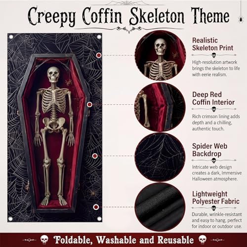 Irenare Halloween Door Cover 79"x35" Coffin Skeleton Halloween Decorations