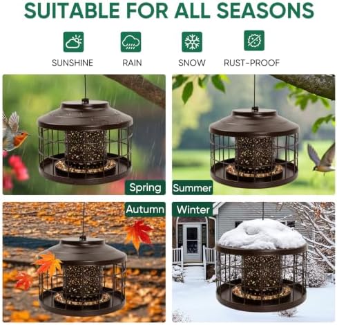 Outdoor Hanging Metal Bird Feeder, Squirrel & Pigeon Proof, Weather Resistant Feeder for Small Wild Birds, Suitable for Garden Decoration (Bronze)