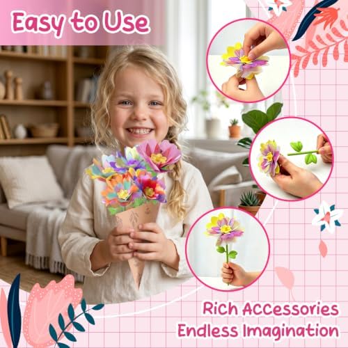 RISUNTOY Flower Making Kit for Kids with 210 Pieces Create 30 Unique Fabric Flowers | DIY Craft Kit for Ages 3+ | STEM Toys for Creative Fun