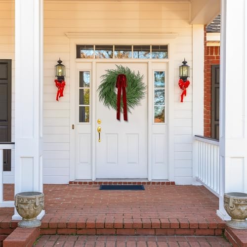 ENVEN Artificial Norfolk Pine & Cedar Christmas Wreath with Velvet Bow – Real Touch Faux Greenery Holiday Front Door Decoration for Indoor Outdoor Use