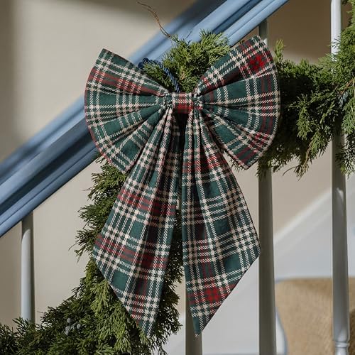 Suncalla 2 Pcs Red Green Christmas Plaid Wreath Bows 18'' x 12''