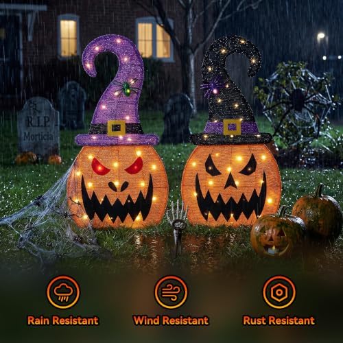 28" H Halloween 2D Lighted Pumpkin Yard Outdoor Decor Set of 2, 60L