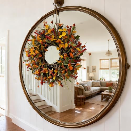 HipTree 24 Inch Fall Wreath for Front Door, Autumn Wreath with Mini Pumpkin