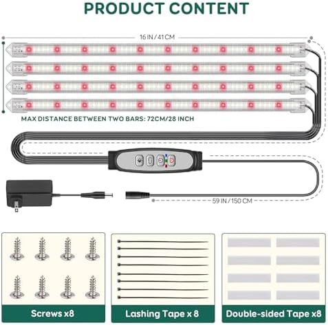 Grow Light Strips for Indoor Plants, 16" Full Spectrum Plant Light