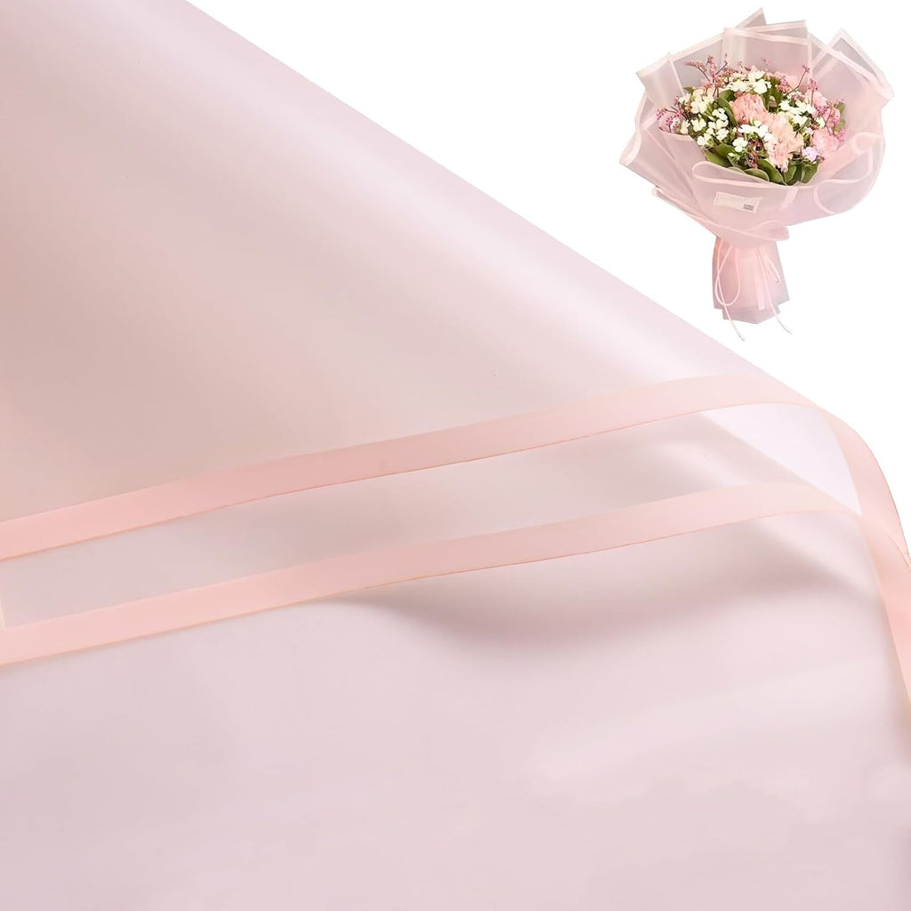 WRAPAHOLIC 20 Sheets Flower Wrapping Paper - 22.4 x 22.4 inch Pink Border Water-Resistant Floral Bouquet Wrapping Paper, Florist Supplies Packaging Paper for Wedding Birthday Gift DIY