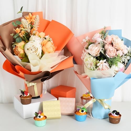 BEISHIDA 20 PCS Brown Floral Wrapping Paper-Matte Waterproof Flower Wrapping Paper Bouquet for Florist Supplies, DIY Crafts, Gift Packaging, Valentine Mother's Day Wedding, Birthday Gift