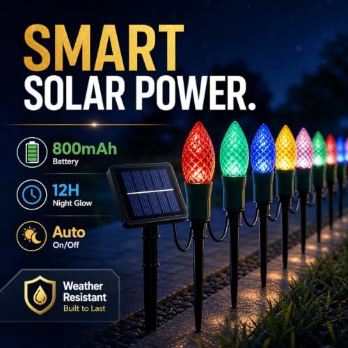 25LED 27Ft C9 Solar Christmas Yard Stake Lights for Outdoor Decorations