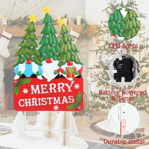 Afirst Christmas Gnomes Yard Sign Stakes Light Up Garden Decorations