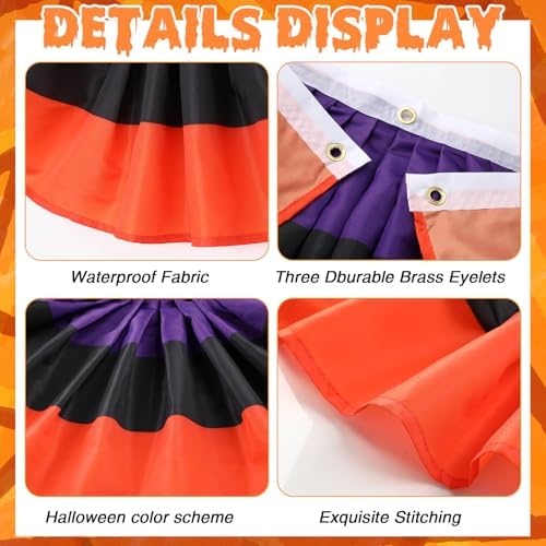 VitalCozy 6 Pcs Halloween Flag Buntings for Outside 3 x 1.5 Feet Orange Black Purple Pleated Fan Flags Halloween Half Fan Flag Banners for Indoor Outdoor House Holiday Parade Party Decor