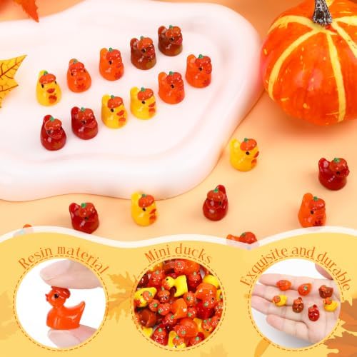 60Pcs Fall Mini Resin Ducks, Miniature Pumpkin Thanksgiving Ducks