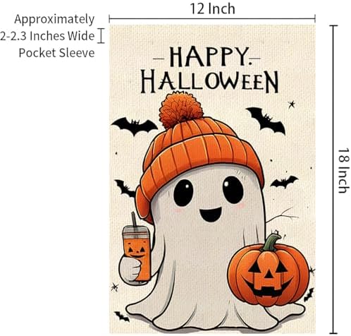Halloween Ghost Garden Flag 12x18 Vertical Double Holiday Outside Decorations Burlap Yard Flag Spooky Pumpkin Seasonal Holiday Flag Farmhouse Yard Outdoor Flag Seasonal Welcome Yard Outdoor Flag Outdoor Decoration