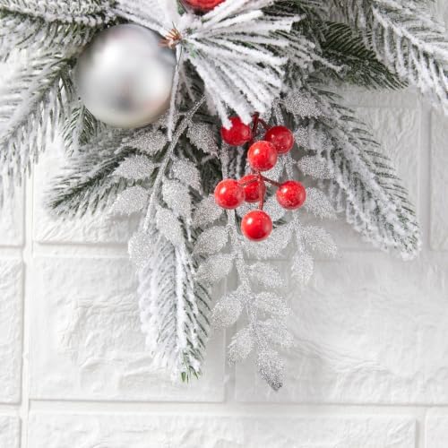 Christmas Swag Wreath for Staircase, Christmas GlitterTeardrop Decorations with Bow Swag Trim for Front Door Wall Window Indoor Outdoor (Red, 45cm*20cm)