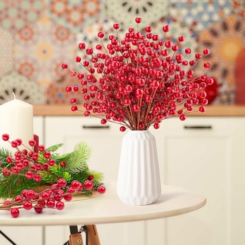 10 Pcs Artificial Red Berries Stem 13.5" Christmas Faux Pomegranate