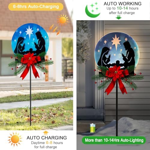 Solar Powered Nativity Scene Garden Stake, Waterproof Outdoor Christmas Patio Decor