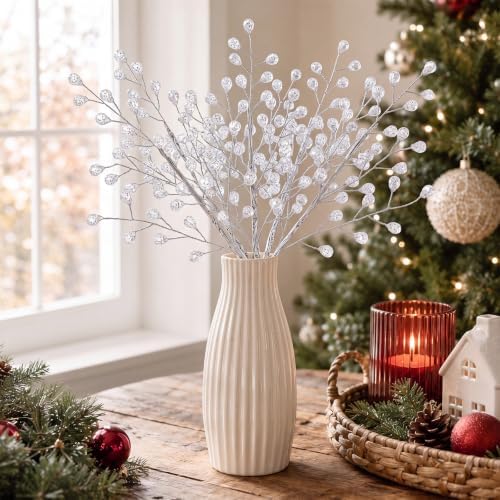 Suncalla 11.8" Crystal Picks for Christmas Tree Branches, Silver, 6 Pcs