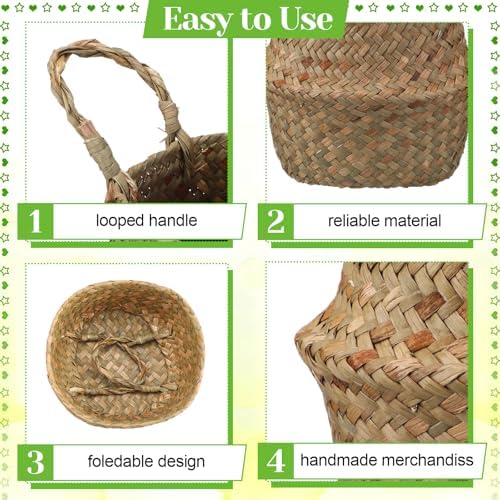 Qunclay 8 Pcs Woven Seagrass Baskets Belly Basket, XXS,6.3''dx5.5''h