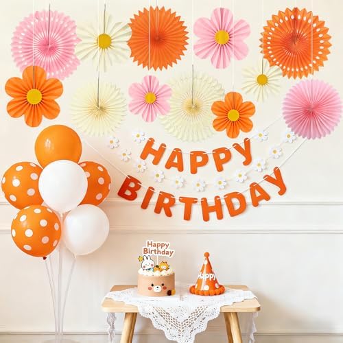 ADLKGG Orange Pink Floral Wall Backdrop, Groovy Sunset Party Decorations