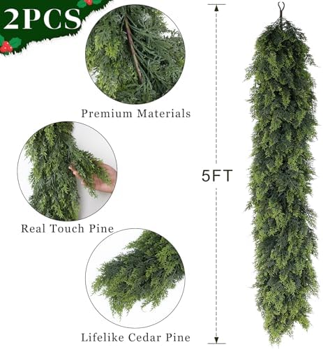 Lifelike Touch Artificial Cedar Garland for Christmas Decor(5 FT,2 PCS)
