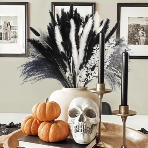 N&T NETING Black Dried Pampas Grass Boho Set for Crafts Centerpiece, 102Pcs