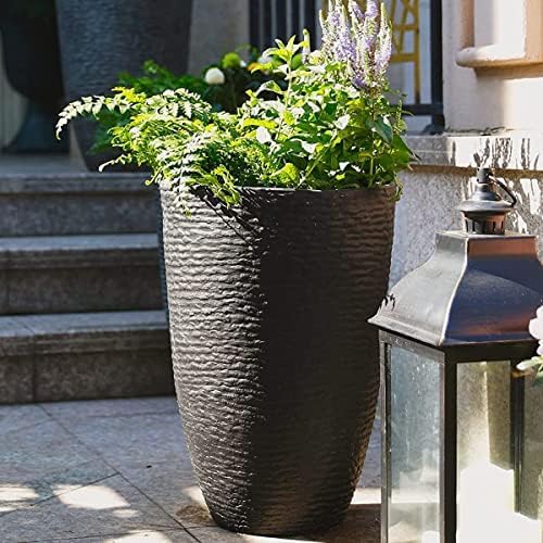 Worth Garden 21" H Tall Planters 2 Pack - 14'' Dia Resin Large Round Black Flower Pots for Outdoor Plants Trees
