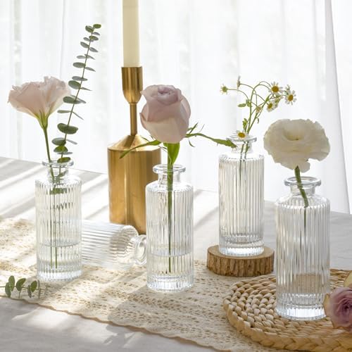 ComSaf Glass Small Bud Vases in Bulk 6 Pcs 5.2 Inch, Clear Flower Vases