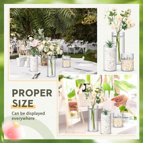 Nuogo 36 Pcs Plastic Cylinder Vases for Centerpieces 4''/6''/8'' Modern