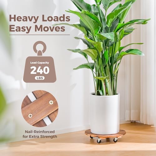 Bamworld Plant Caddy 12 Inch Rolling Tray with Wheels 2 Pack