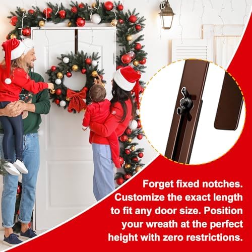2 Pack Adjustable Wreath Hanger for Front Door, 15-25 Inch over Door Hook