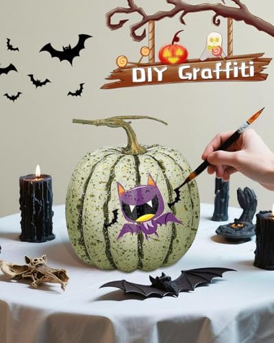 DuHouse Artificial Green Pumpkins Fall Decoration, 7" x 6.7"