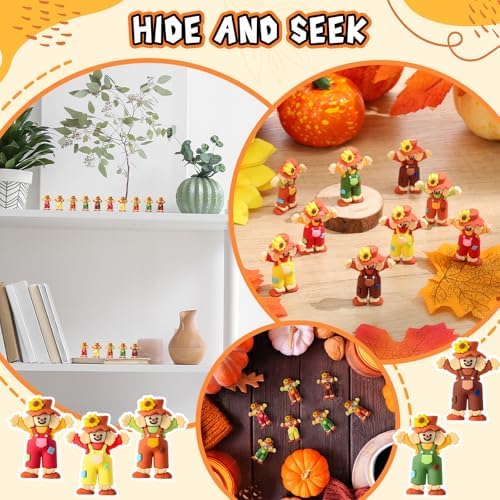 Beeveer 100 Pcs Fall Scarecrows Mini Figurines, Thanksgiving Rubber Decor