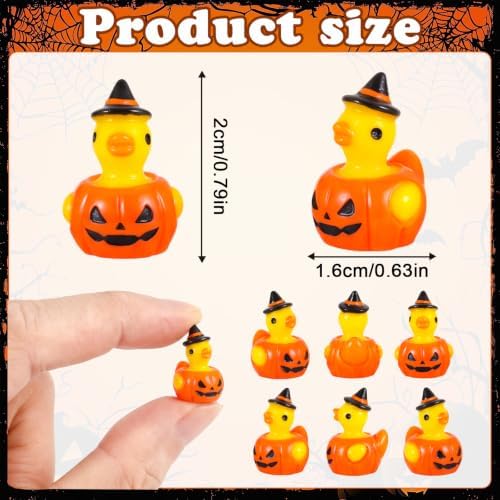 JUNEBRUSHS 50Pcs Mini Resin Ducks Halloween Tiny Pumpkin Ducks Figures