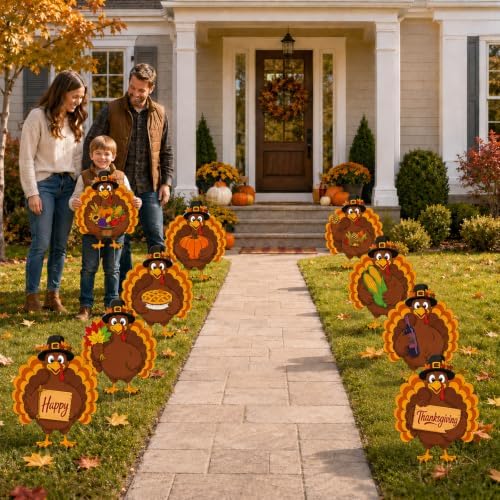 Turkey Yard Decorations Outdoor, Fall Harvest Yard Signs with Stakes Decor