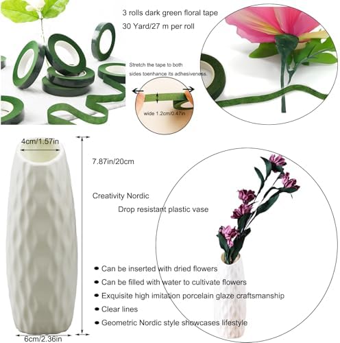 Floral Tape and Wire Arrangement Tools Kit with Wire Cutter - 1 pcs vase, 16 Gauge Paper Bag Flower Stalk and 22 Gauge Binding Iron Rope, Boutonniere Pin, for Bouquet Stem Wrapping and Floral Crafts