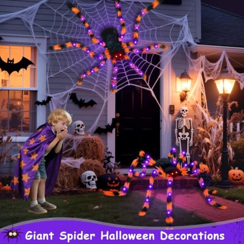 2Pack 50Inch Giant Halloween Spiders Decorations with 8 Modes 30 LED Lights
