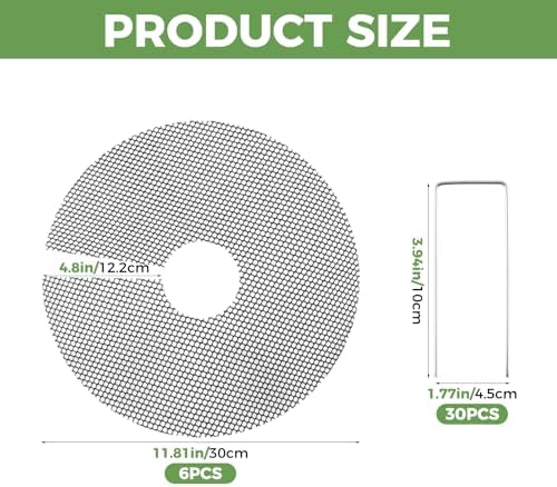 6Pcs Plant Pot Grids, 11.8 Inch Plant Pot Cover Protector from Cats and Animals with 30 U-Shaped Nails, Indoor Round Planter Pots Soil Guard for Outdoor Garden Plants Protection