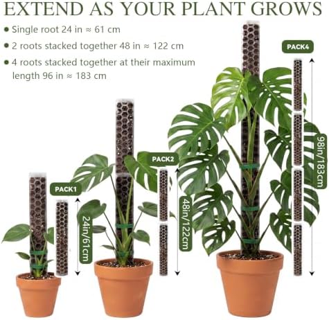 4 Pack 24 Inch Stackable Support,Plastic Moss Pole for Monstera
