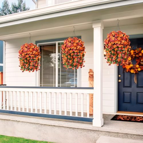 IINQCMY Artificial Flowers Fall Hanging Basket Outdoors Fake Begonias