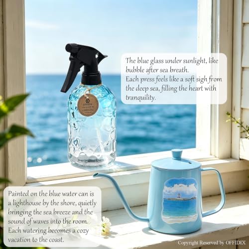 OFFIDIX Watering Can Indoor Set Blue Small Metal Water Can and Spray Bottle