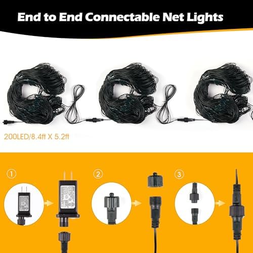 BlcTec Christmas Net Lights, 200 LED 8.4ft x 5.2ft Outdoor Christmas Lights with 8 Modes, Timer, Connectable, Waterproof Design for Trees, Bushes, Shrubs Outdoor Christmas Decorations, Warm White