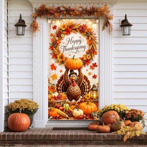 BlissYard Happy Thanksgiving Turkey Door Cover 35 x 71 Inch