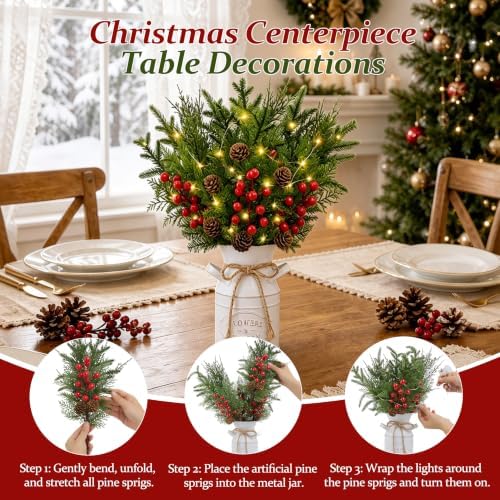 Christmas Table Decor with Metal Pot, Winter Xmas Centerpieces for Tables