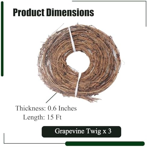 15 Feet Grapevine Garland DIY Crafts Natural Grapevine Twig Vines, 3 PCS Vines Garland Wreaths for Wedding Christmas House Holiday Door Vase Wall Decor