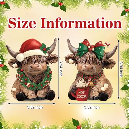 Karenhi 2 Pcs Highland Cow Figurines, Christmas Hot Cocoa Decor