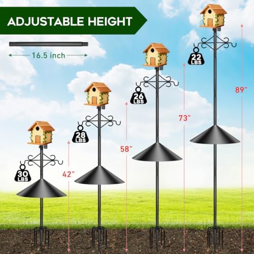 Gbekery 89’’ Bird Feeder Pole Heavy Duty with Squirrel Baffle & Double-Hook
