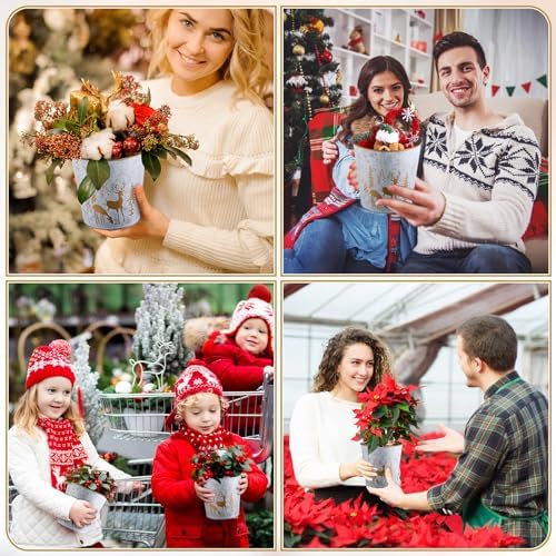 Zhehao 6 Pcs Christmas Galvanized Bucket 5.9'' Metal, Elk Style