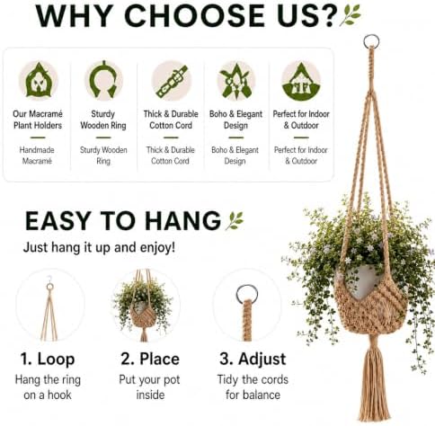 Shappy 1 Pack Boho Macrame Plant Hanger for Indoor