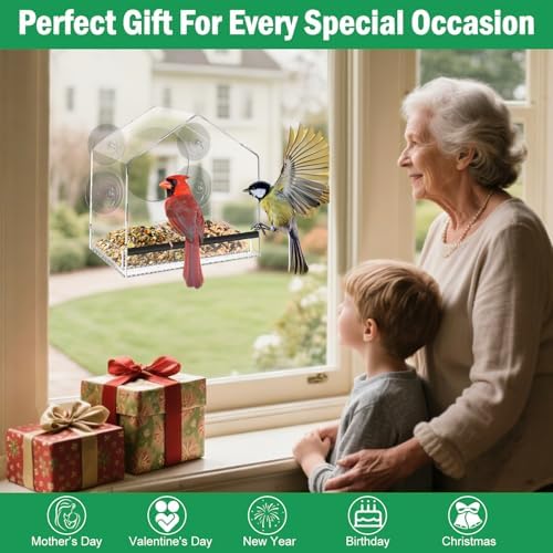 Window Bird Feeder with Strong Suction Cups - Removable Tray
